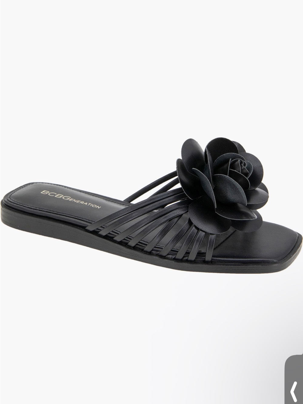 BCBGeneration Black Floral Leather Slide Sandal